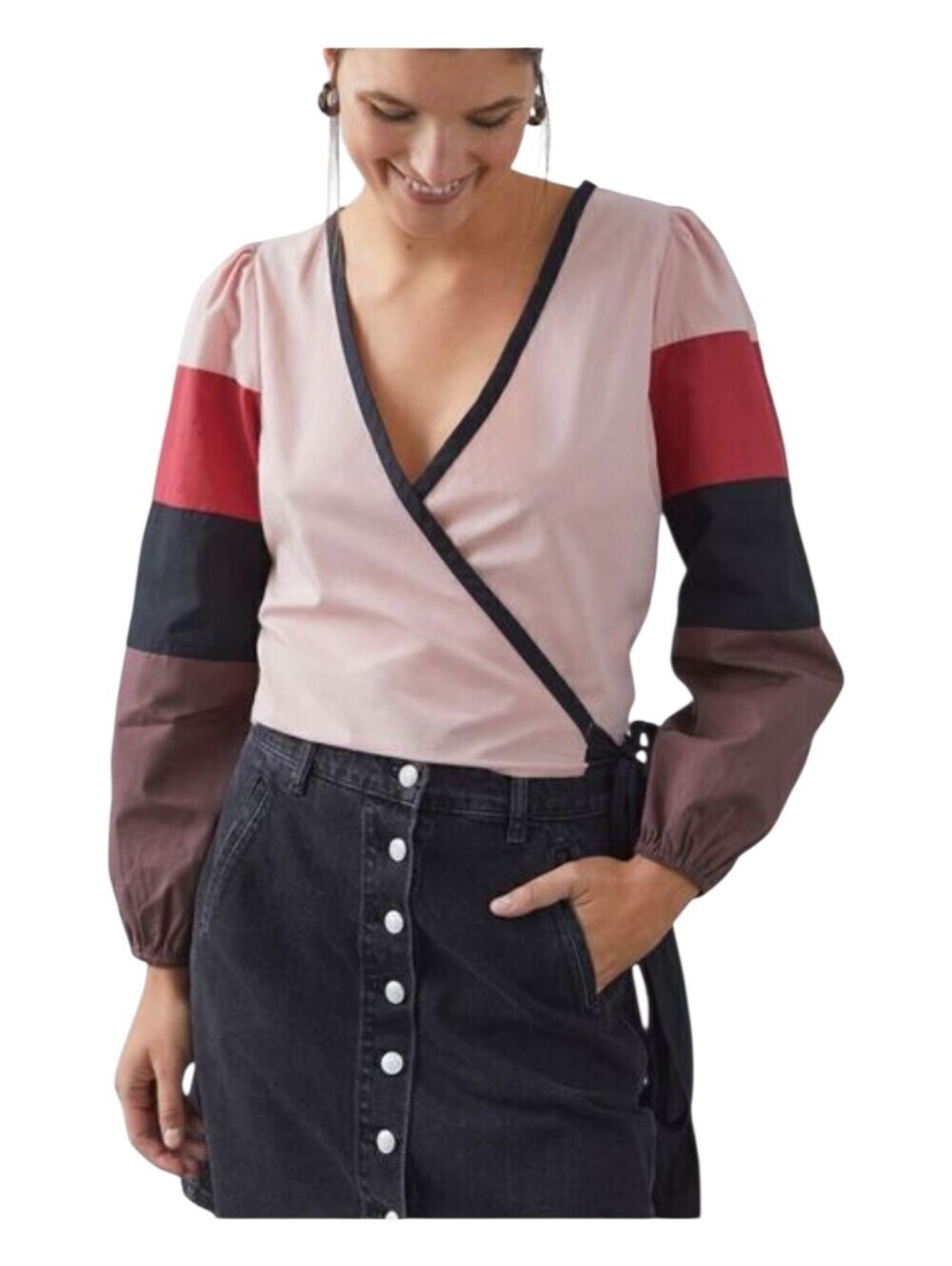 Anthropologie Forever That Girl Womens Colorblock Tie Waist Ballet Wrap Top XS